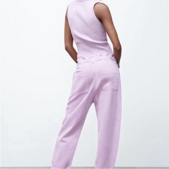 Zara Lilac High Rise Paper Bag Jeans - Picture 6 of 9